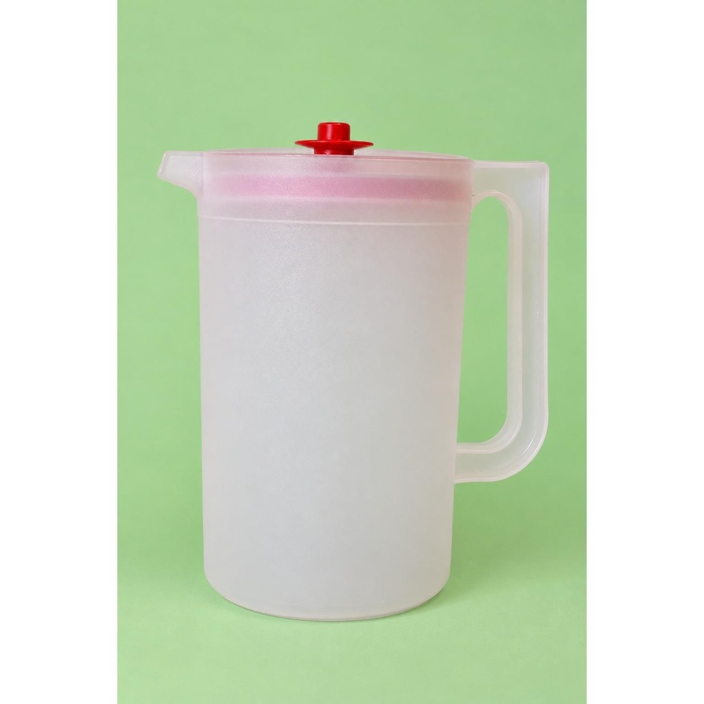 Tupperware Classic 2 Qt Frosted Pitcher Push Button Seal Red Lid